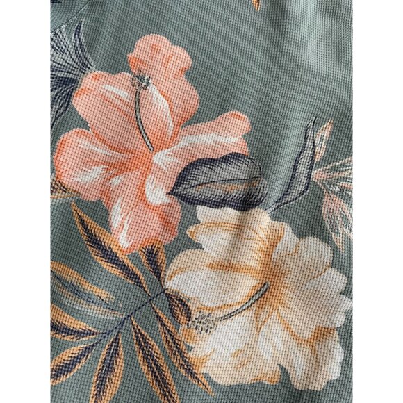 Izod Mens XL Hawaiian Floral Shirt 100% Silk Sage Green Short Sleeve Button-Up - Picture 8 of 8